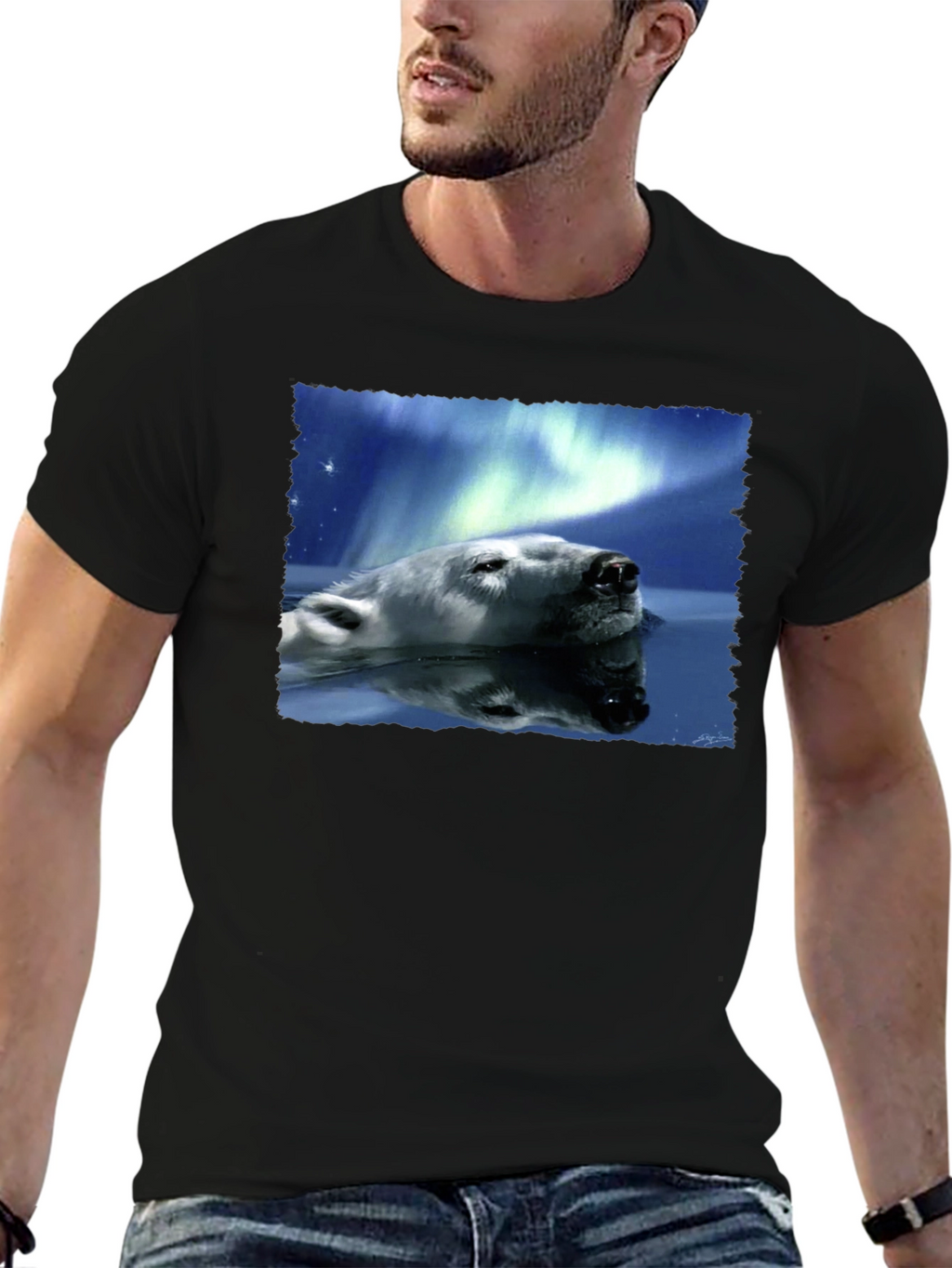 Polar Bear Northern Lights Graphic Tee - Black