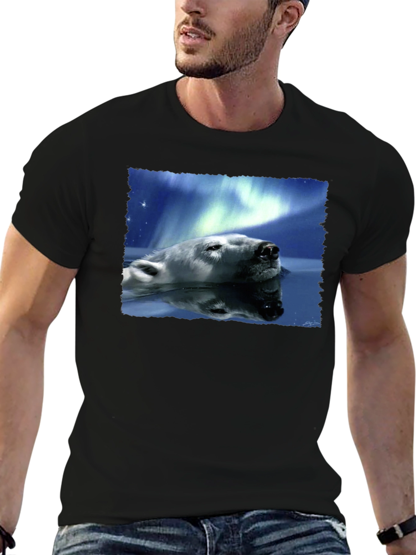 Polar Bear Northern Lights Graphic Tee - Black