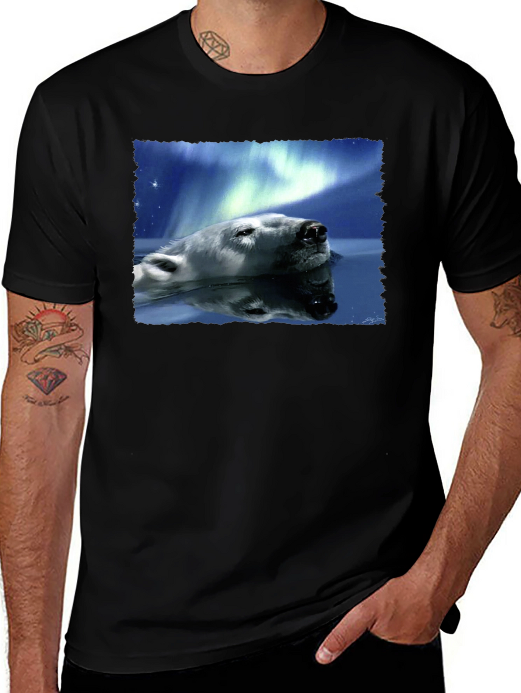 Polar Bear Northern Lights Graphic Tee - Black