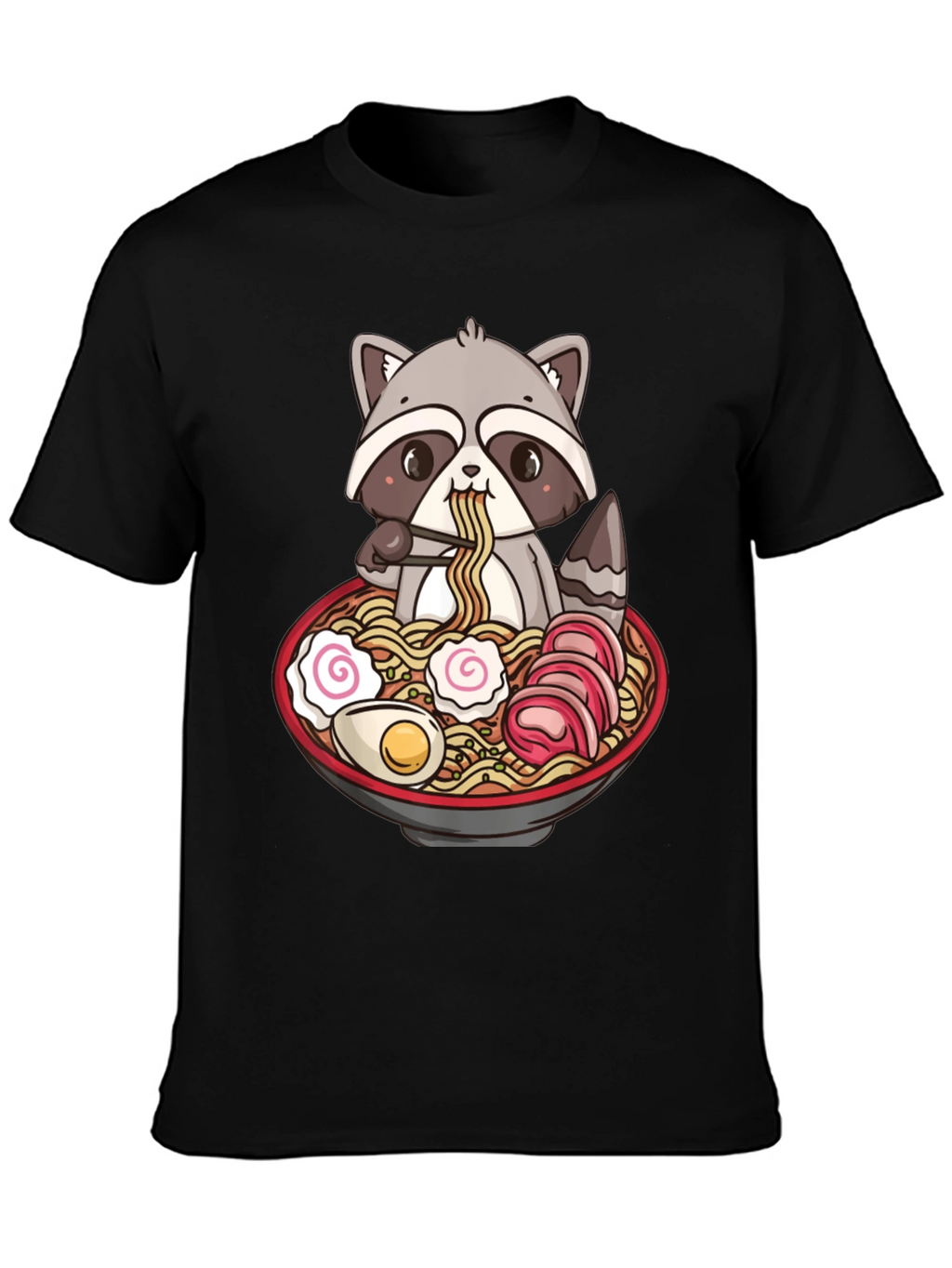 Ramen Raccoon Graphic T-Shirt - Black Cotton Tee