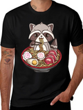 Ramen Raccoon Graphic T-Shirt - Black Cotton Tee
