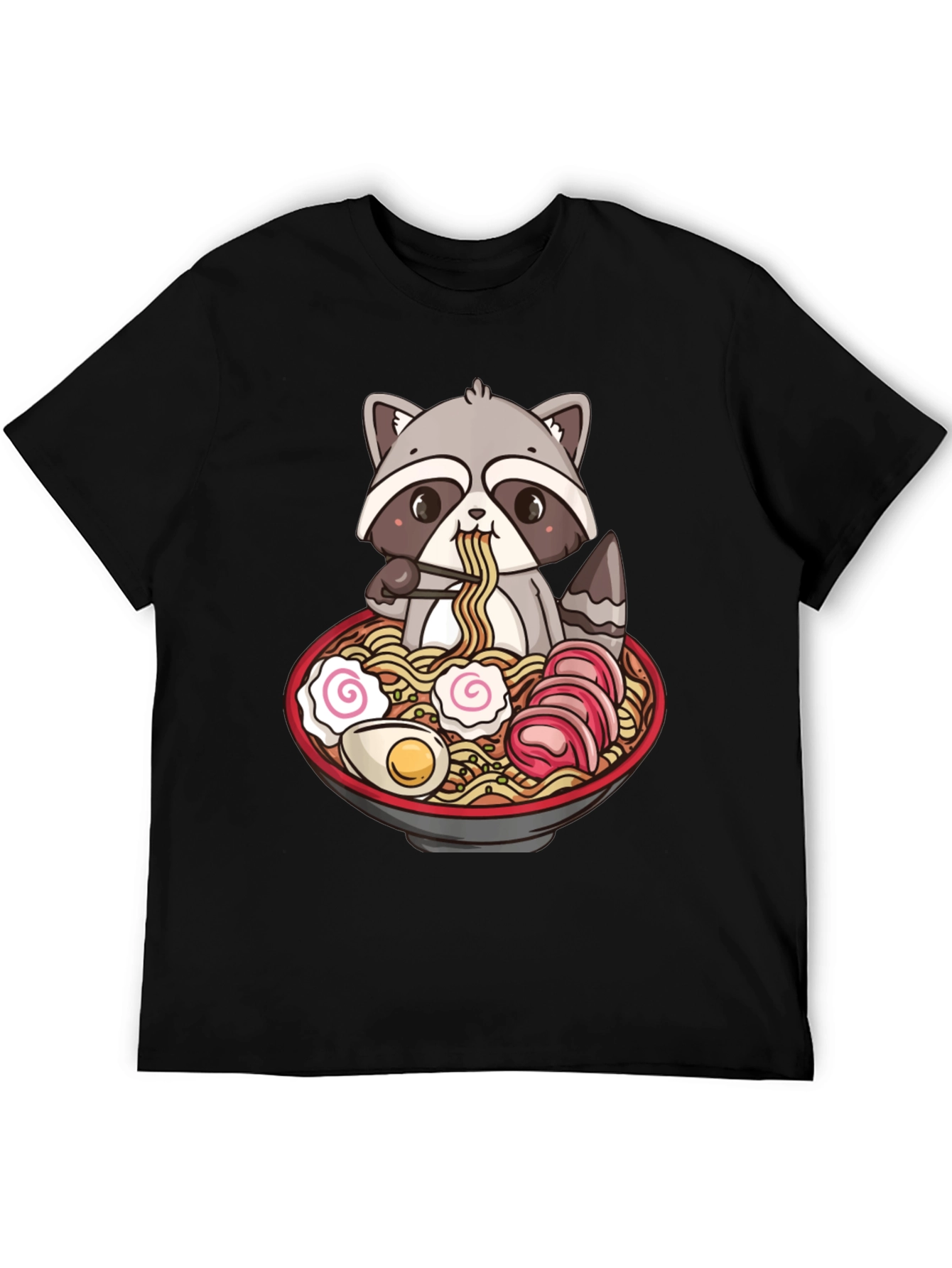 Ramen Raccoon Graphic T-Shirt - Black Cotton Tee