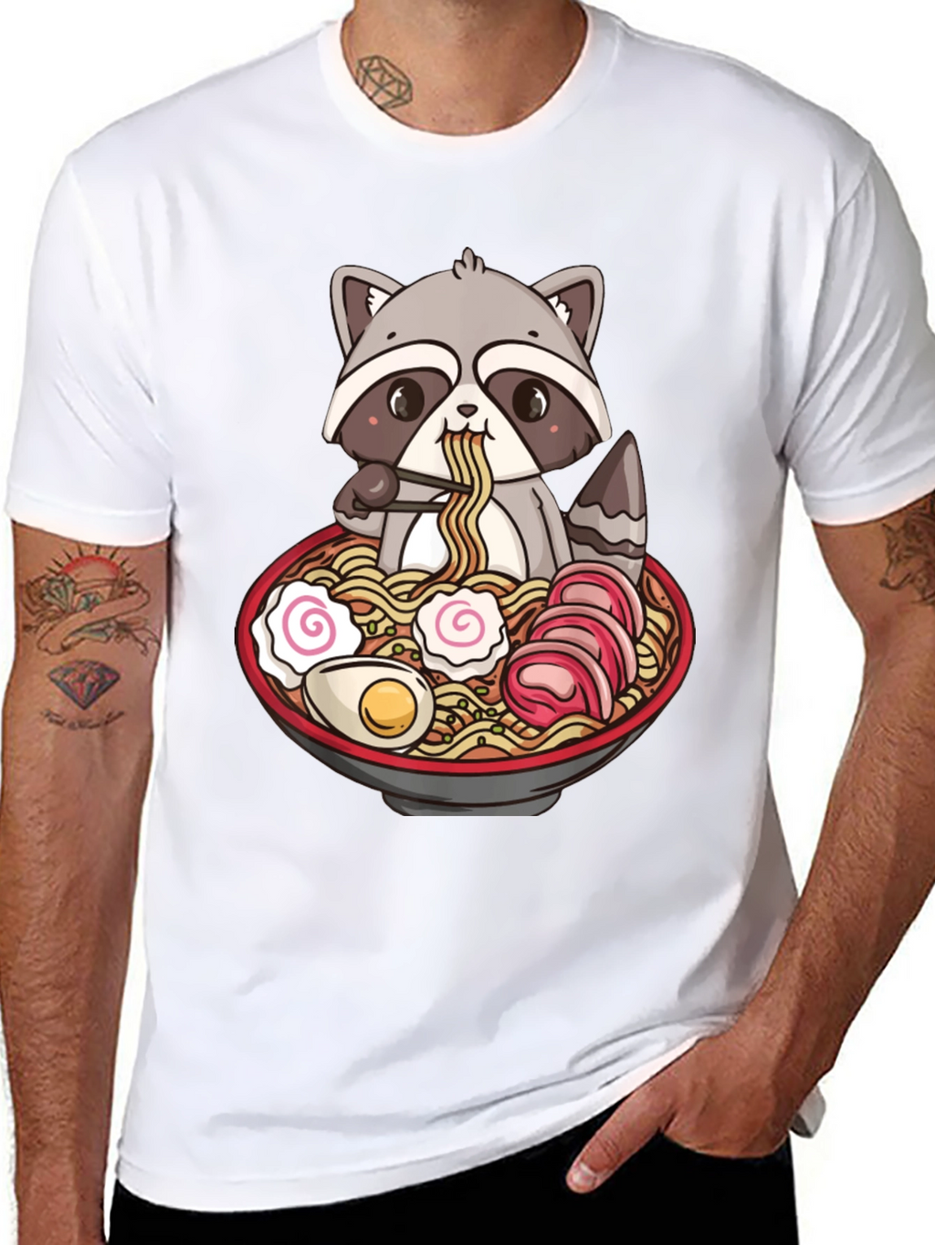Ramen Raccoon Graphic T-Shirt - Black Cotton Tee