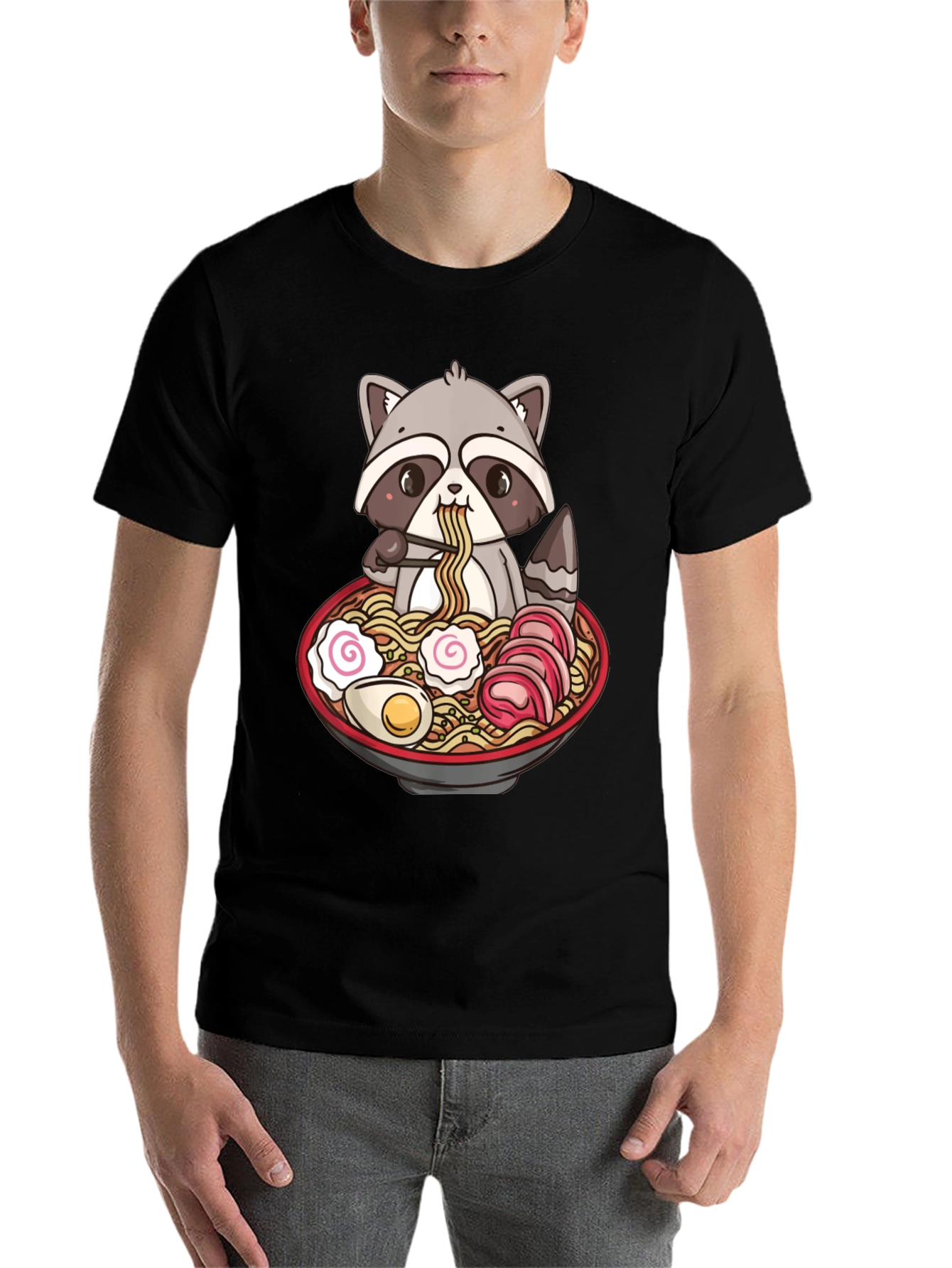 Ramen Raccoon Graphic T-Shirt - Black Cotton Tee