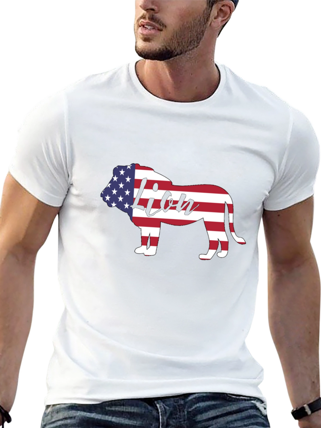 American Flag Lion Graphic T-Shirt