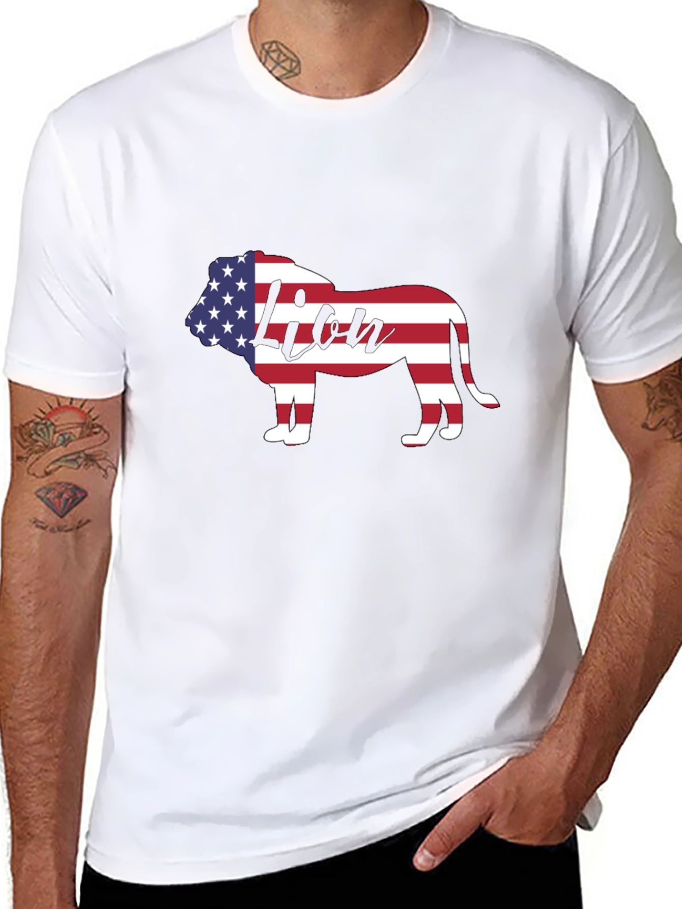 American Flag Lion Graphic T-Shirt