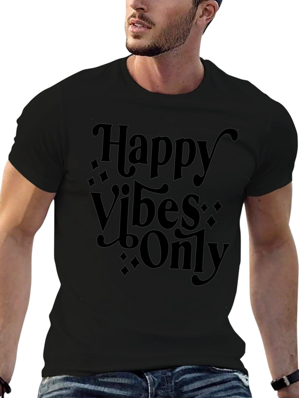 Happy Vibes Only Black Graphic Tee
