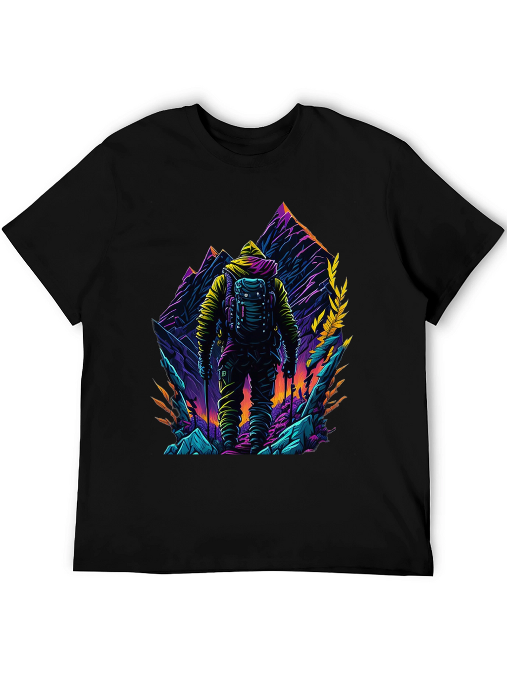 Hiker Mountain Graphic Black T-Shirt
