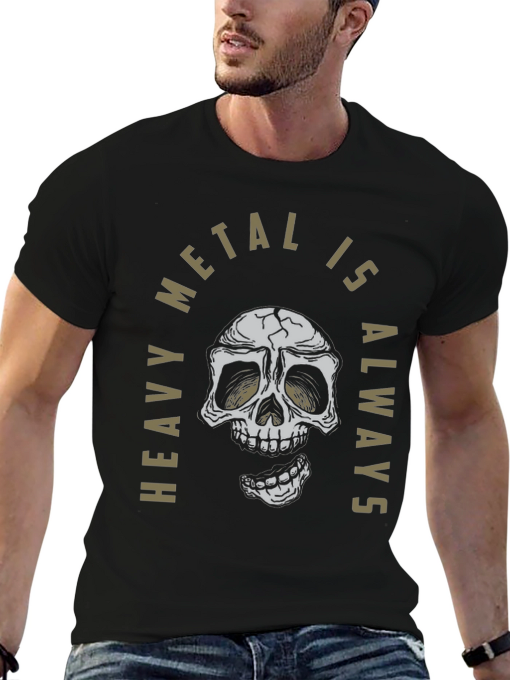 Heavy Metal Skull Graphic T-Shirt