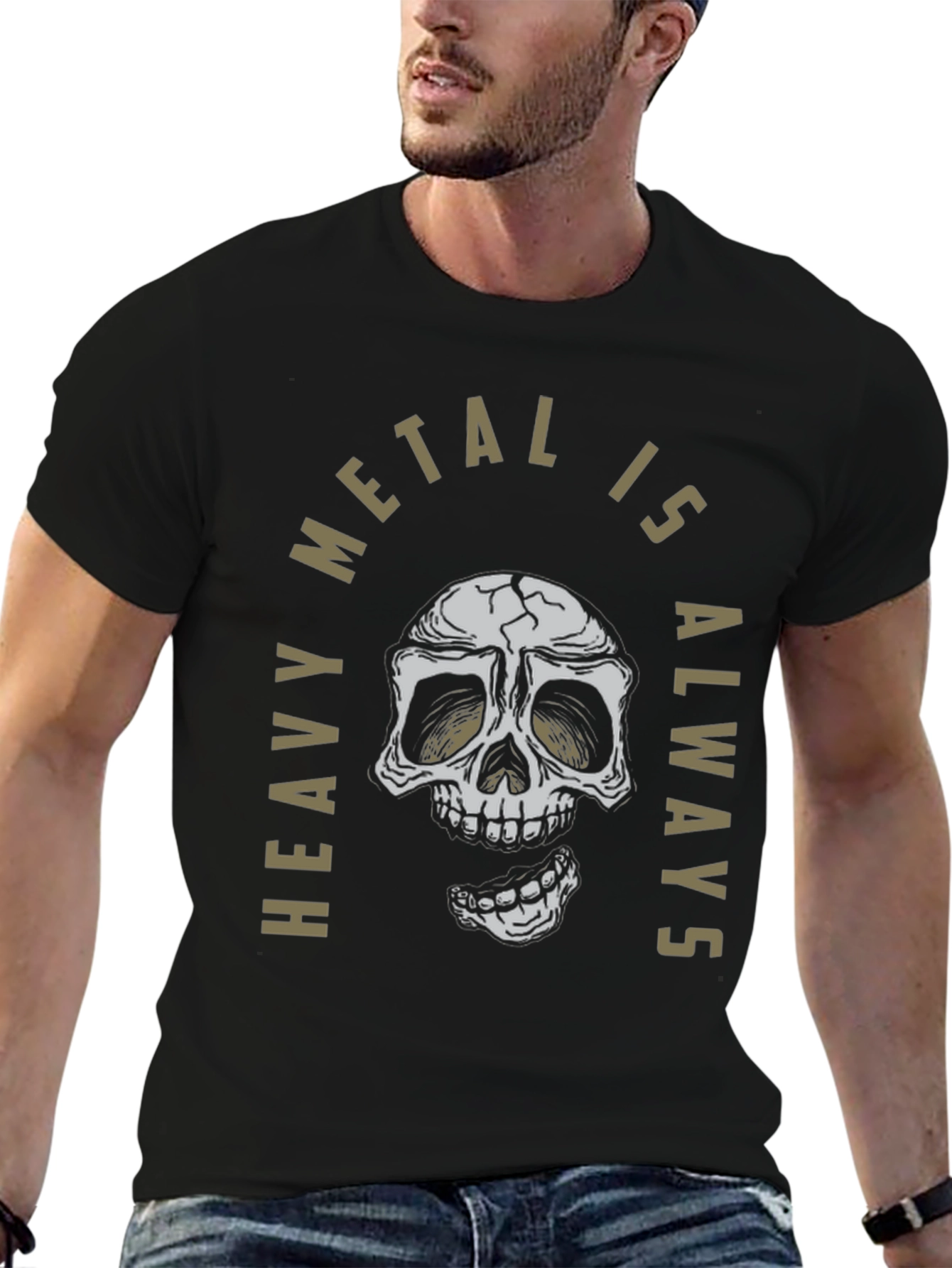 Heavy Metal Skull Graphic T-Shirt