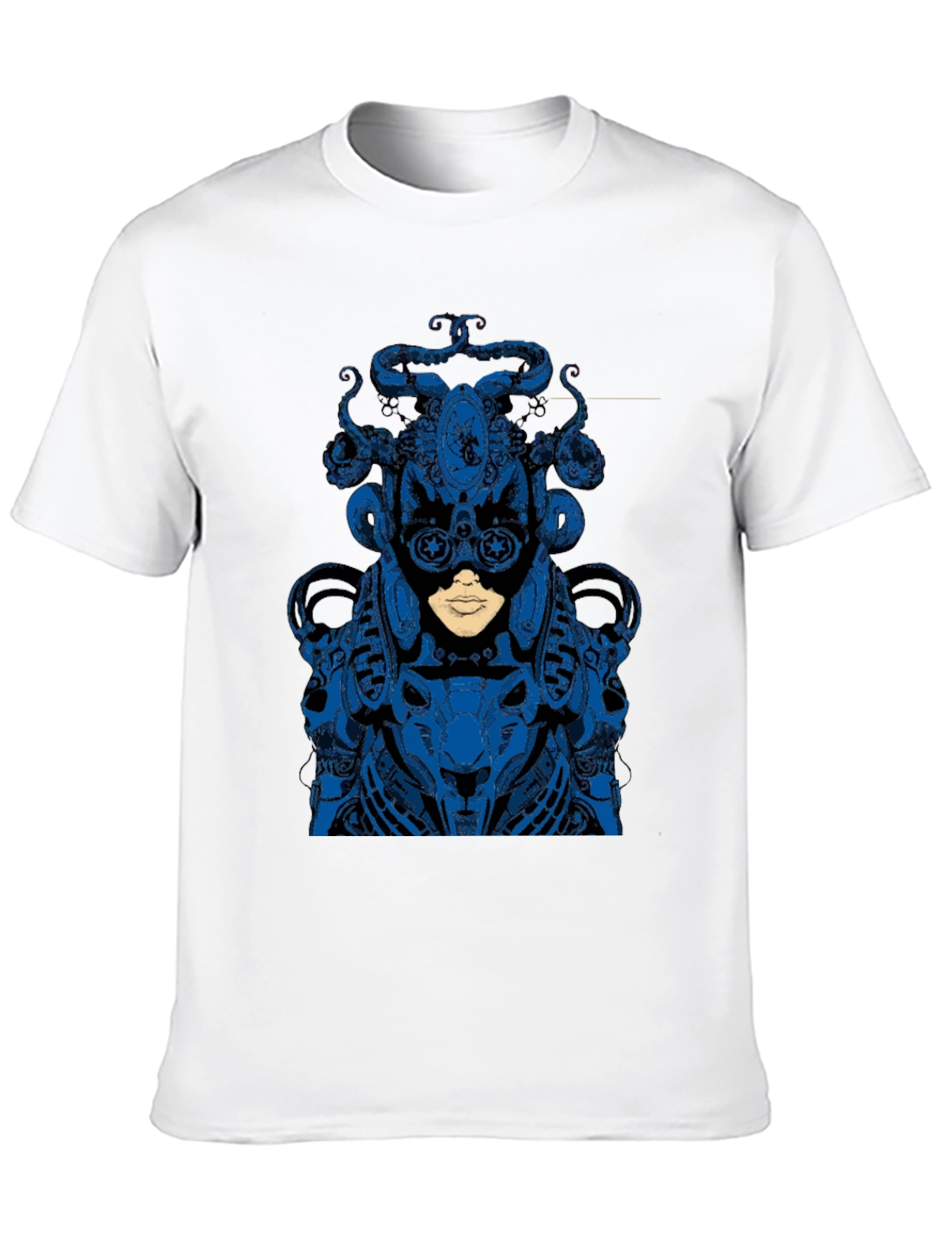 Blue Steampunk Robot Graphic Black Tee