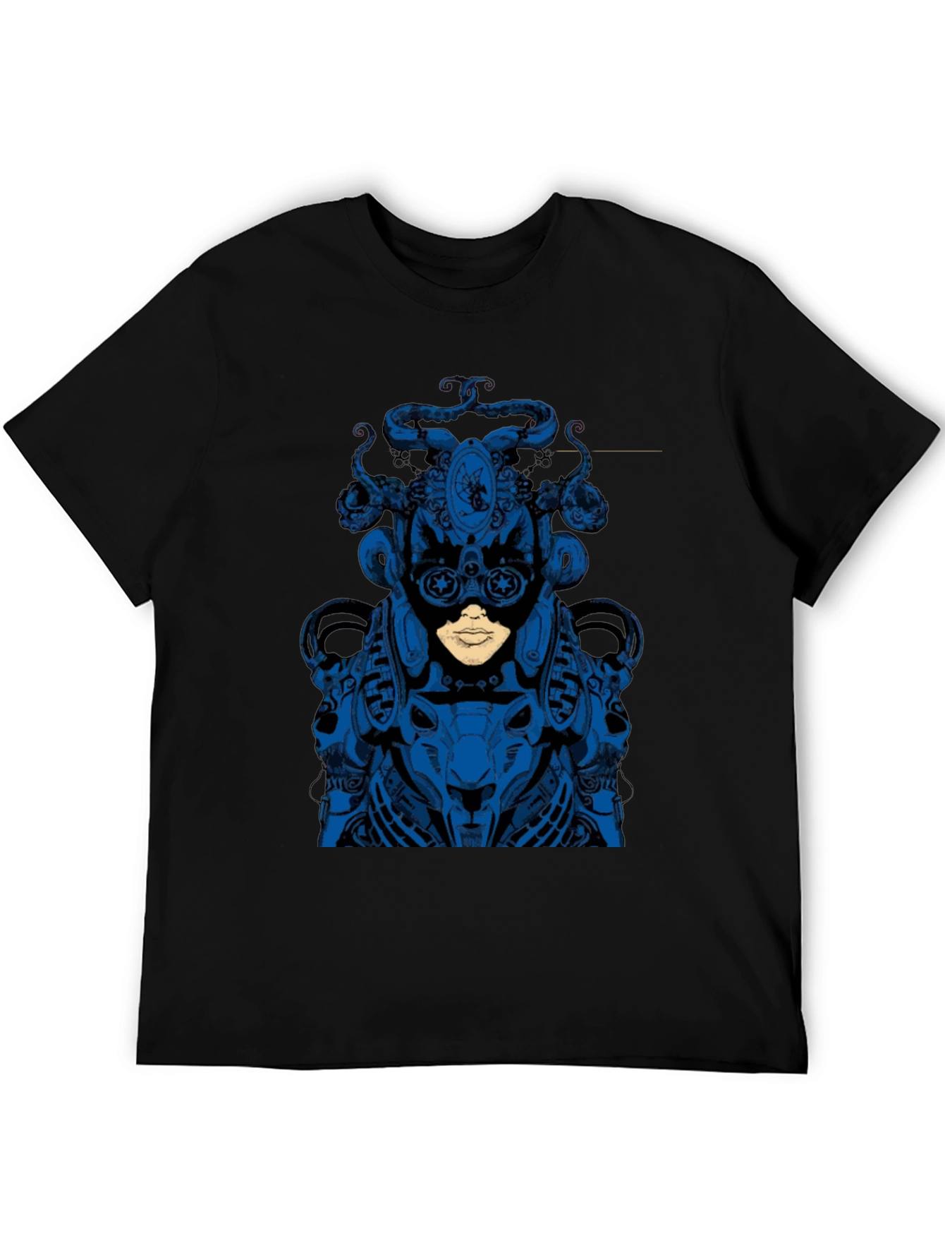 Blue Steampunk Robot Graphic Black Tee