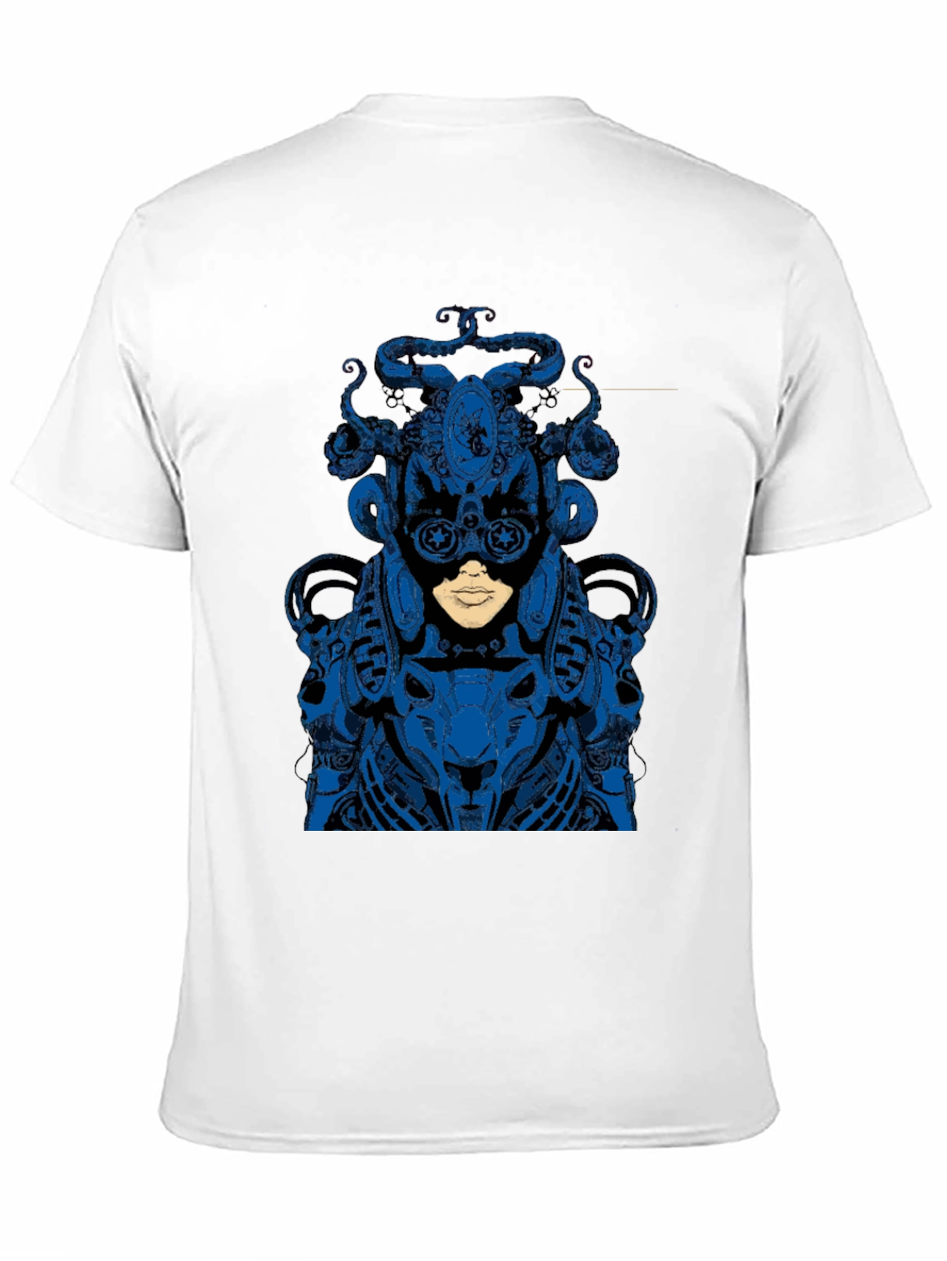 Blue Steampunk Robot Graphic Black Tee