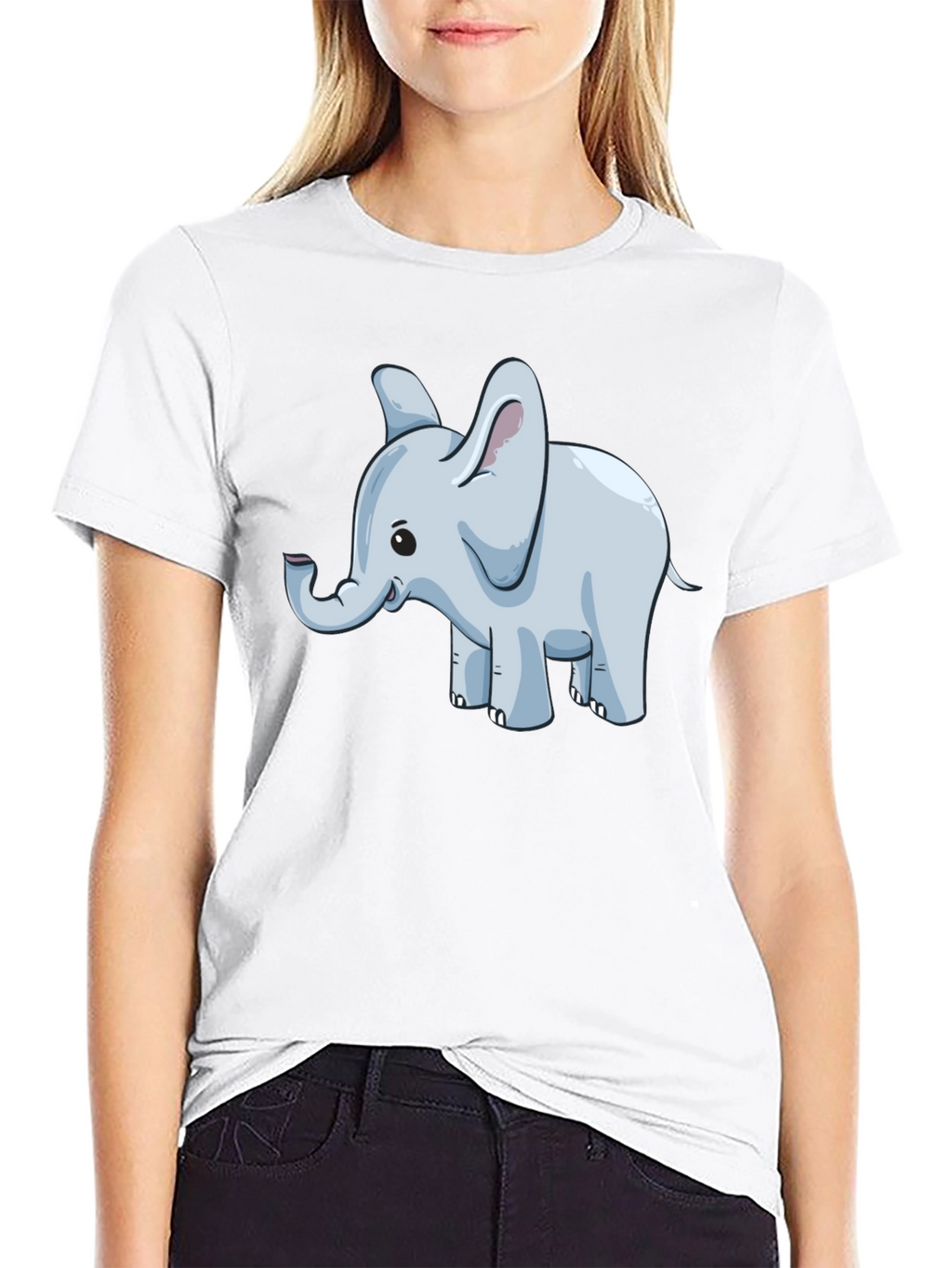 Elephant Cartoon Graphic Tee - Black