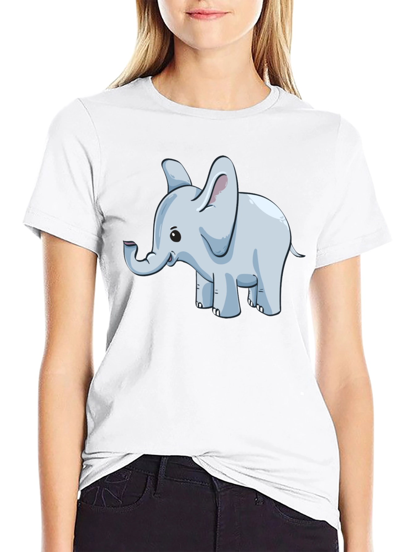 Elephant Cartoon Graphic Tee - Black