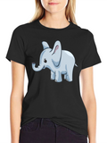 Elephant Cartoon Graphic Tee - Black