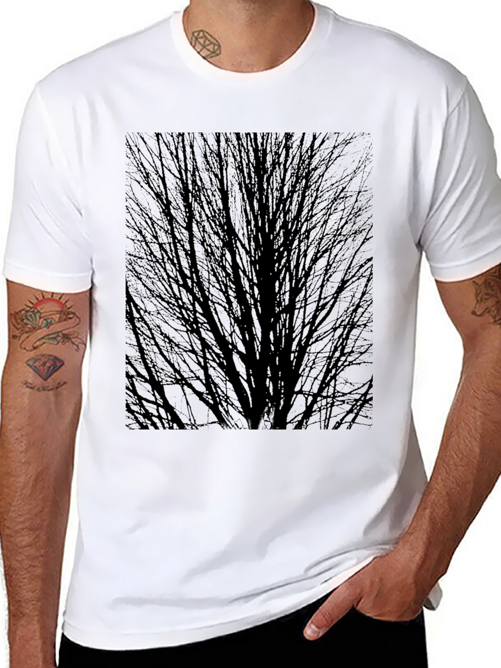 Abstract Tree Branch Graphic Black T-Shirt