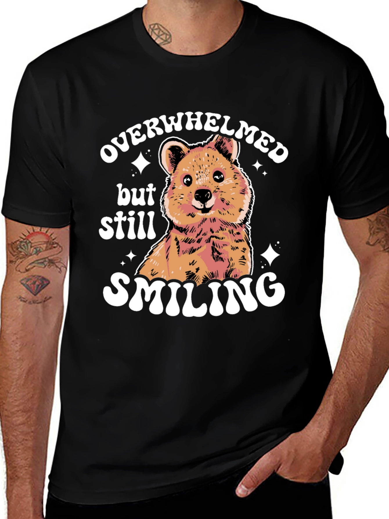Quokka Smiling T-Shirt - Overwhelmed But Smiling