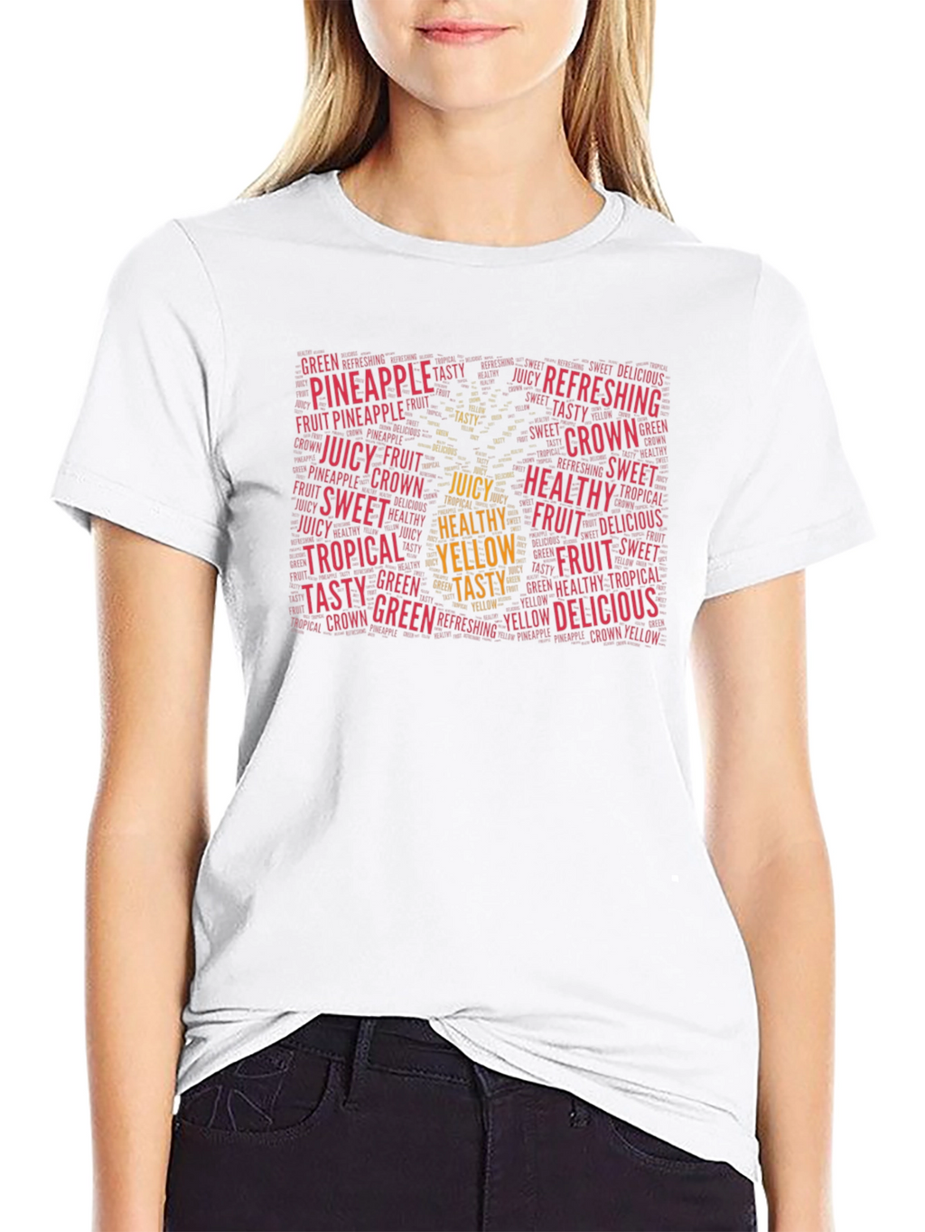 Pineapple Fruit Words T-Shirt - Healthy Yellow Tasty