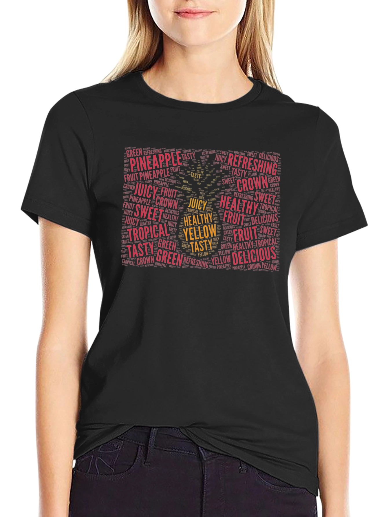 Pineapple Fruit Words T-Shirt - Healthy Yellow Tasty