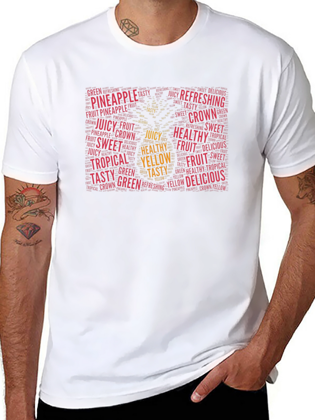 Pineapple Fruit Words T-Shirt - Healthy Yellow Tasty
