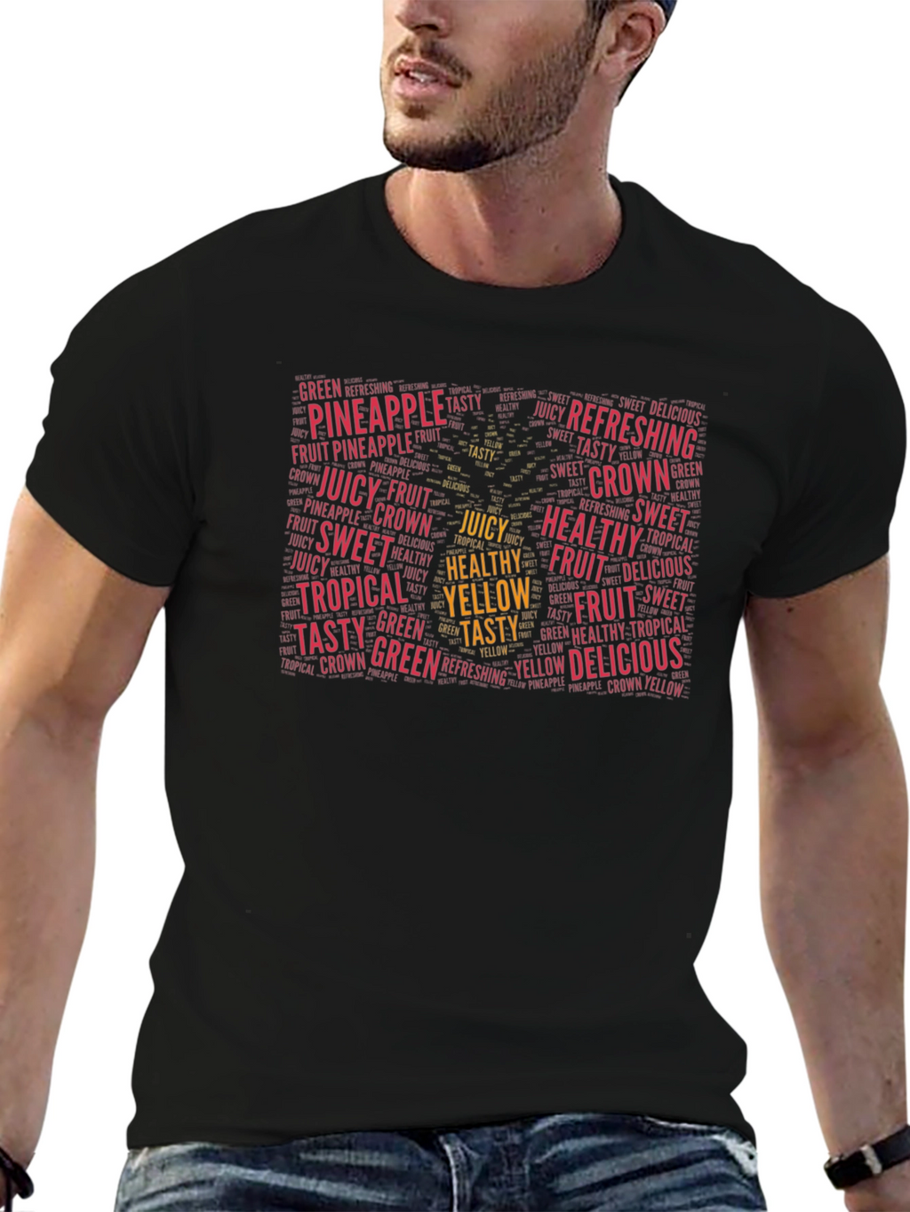 Pineapple Fruit Words T-Shirt - Healthy Yellow Tasty