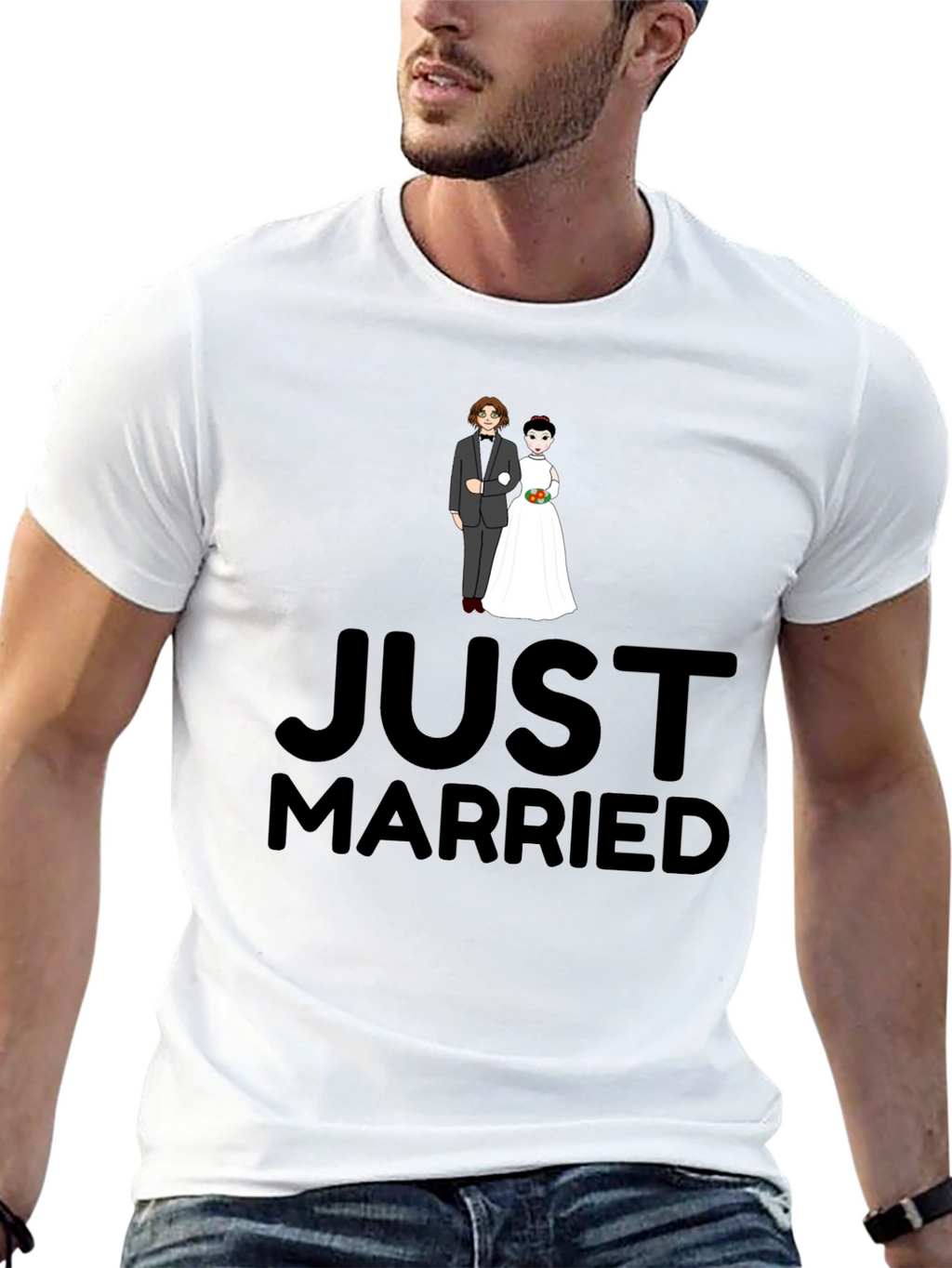 Just Married Graphic Print Black T-Shirt