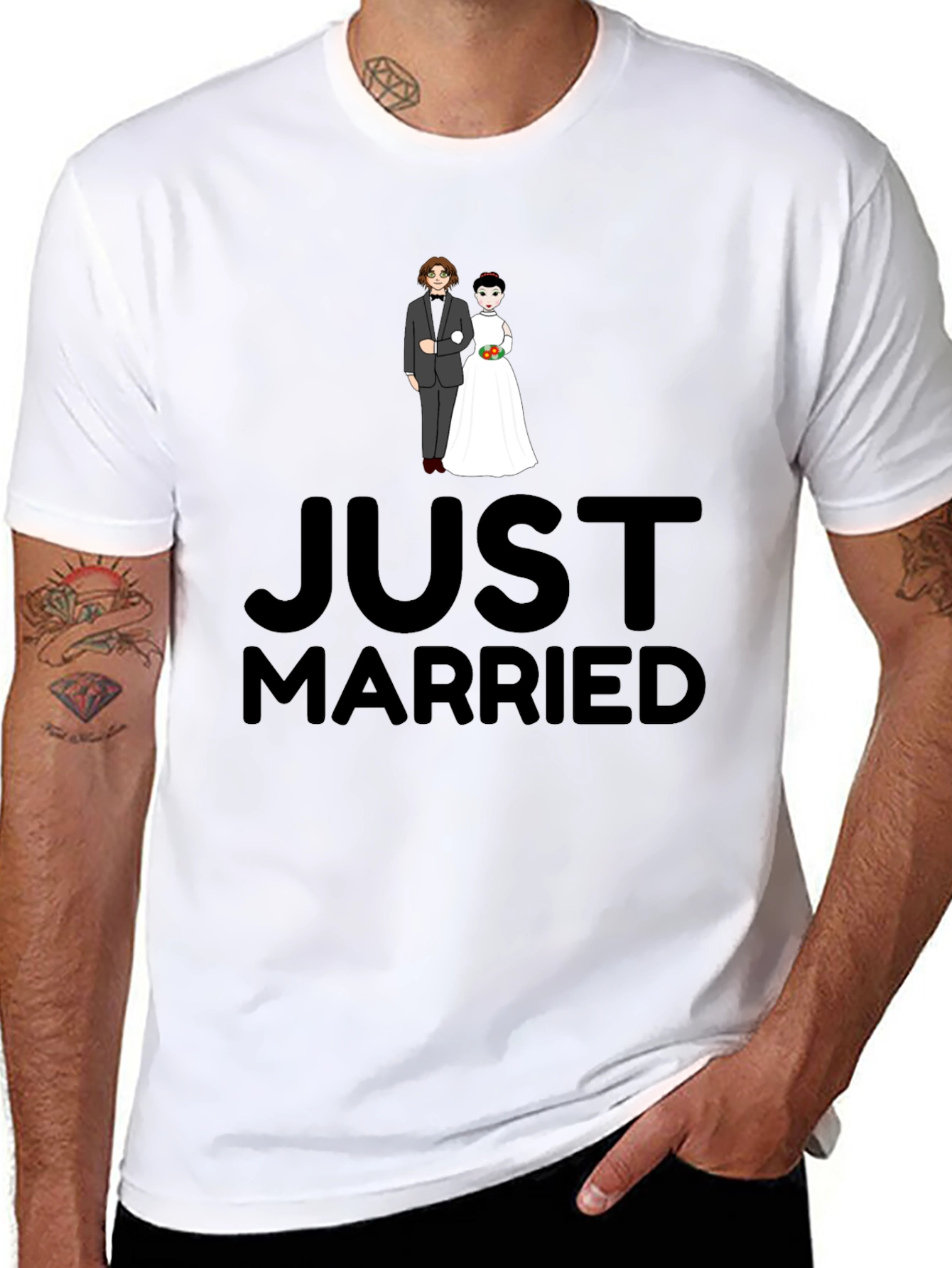 Just Married Graphic Print Black T-Shirt