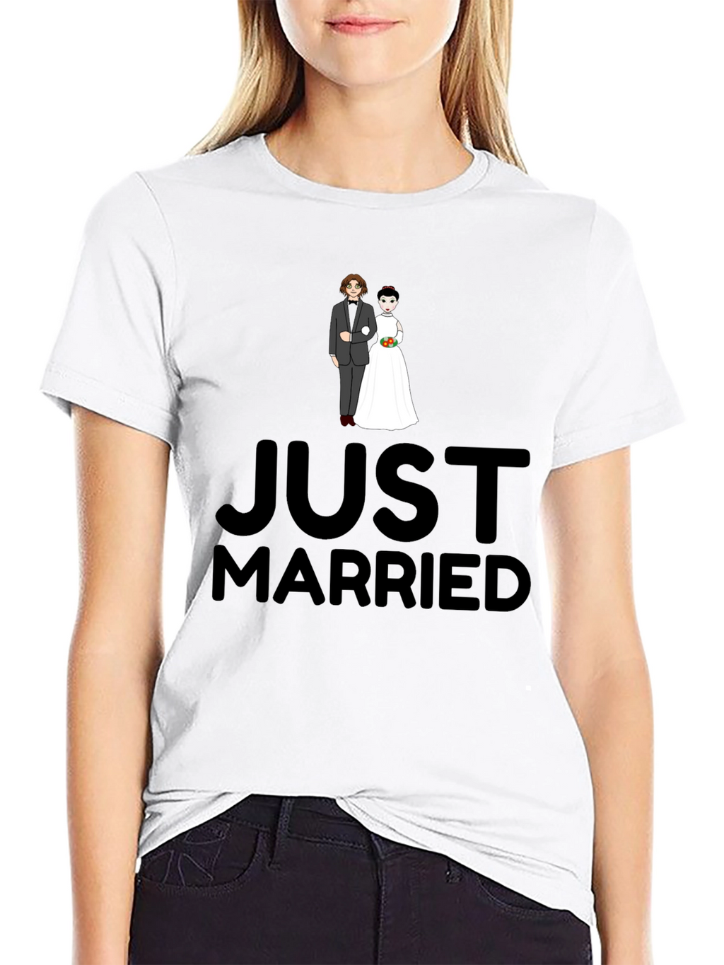 Just Married Graphic Print Black T-Shirt