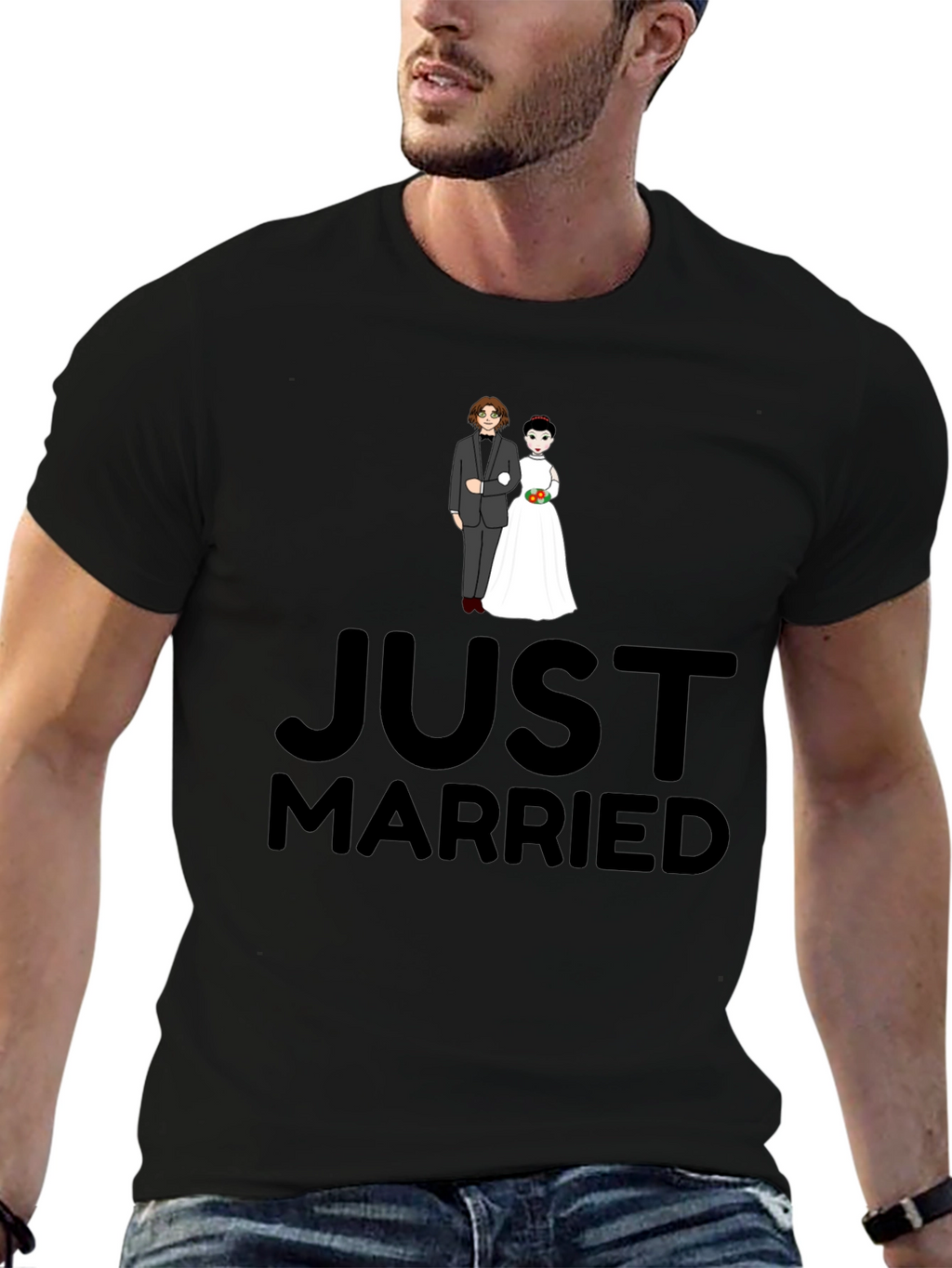 Just Married Graphic Print Black T-Shirt