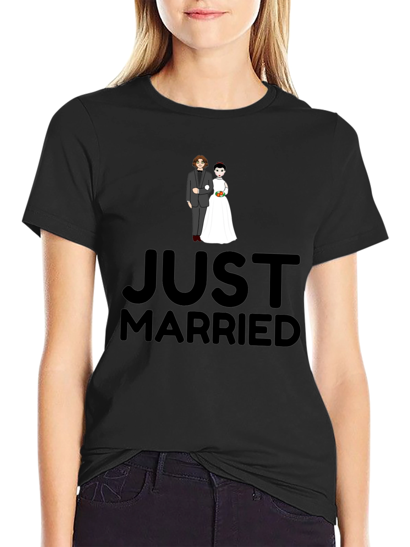Just Married Graphic Print Black T-Shirt