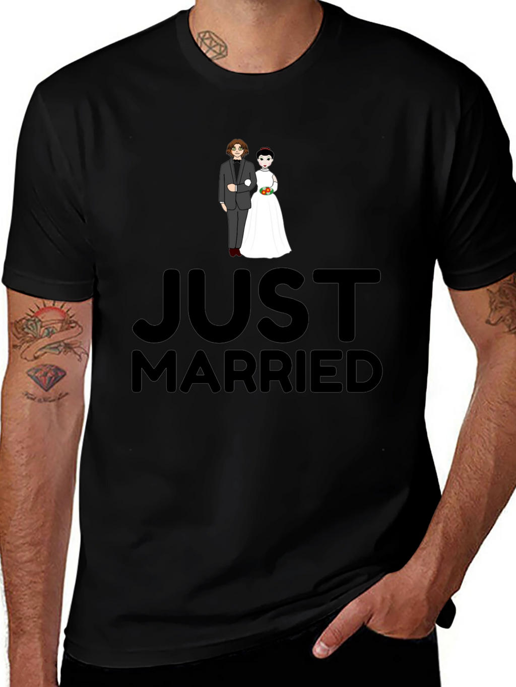 Just Married Graphic Print Black T-Shirt