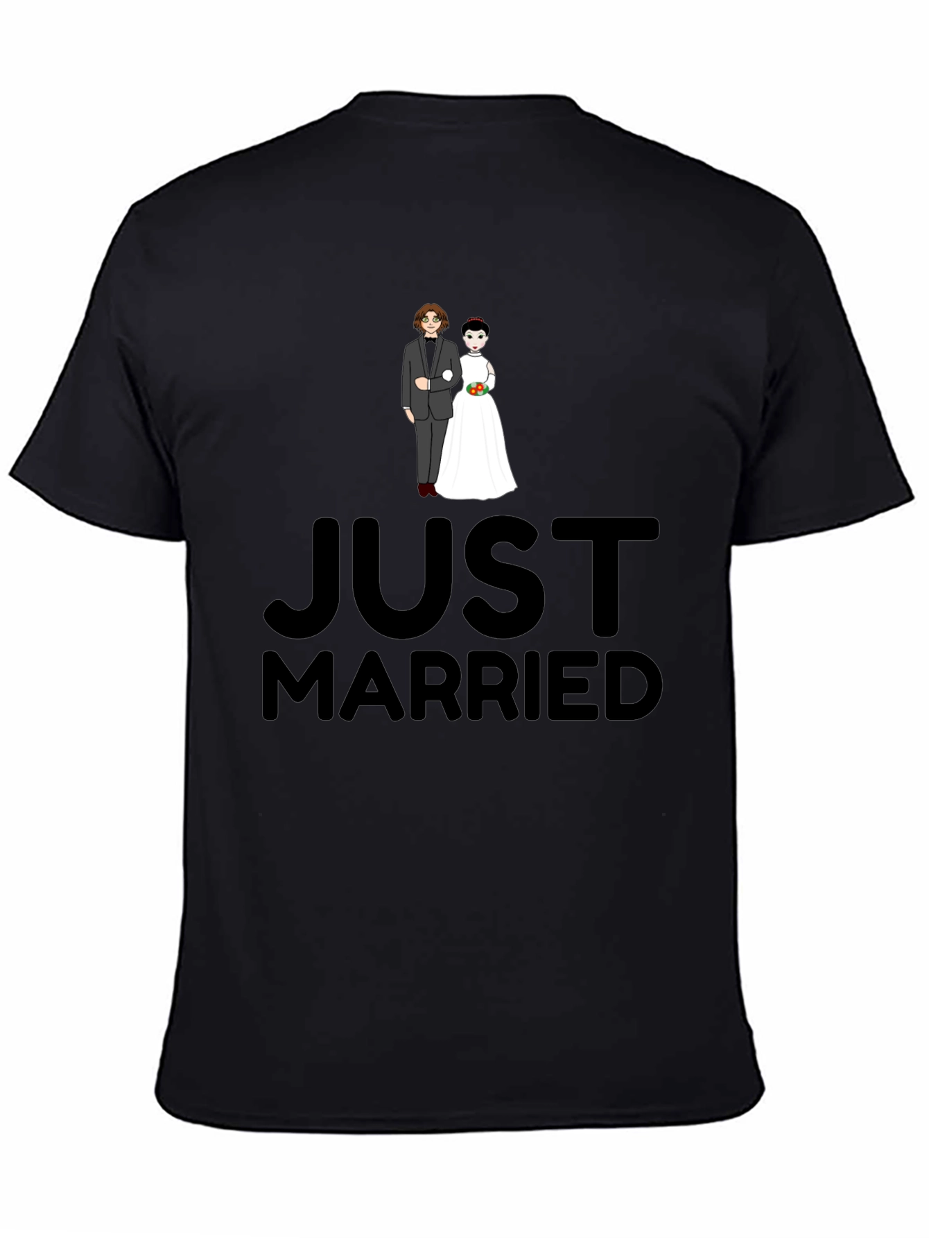 Just Married Graphic Print Black T-Shirt