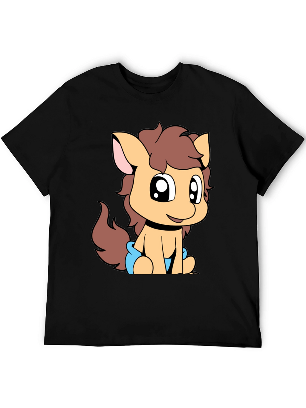 Cute Pony Graphic Tee - Black Cotton T-Shirt