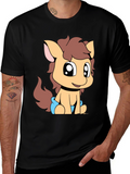 Cute Pony Graphic Tee - Black Cotton T-Shirt