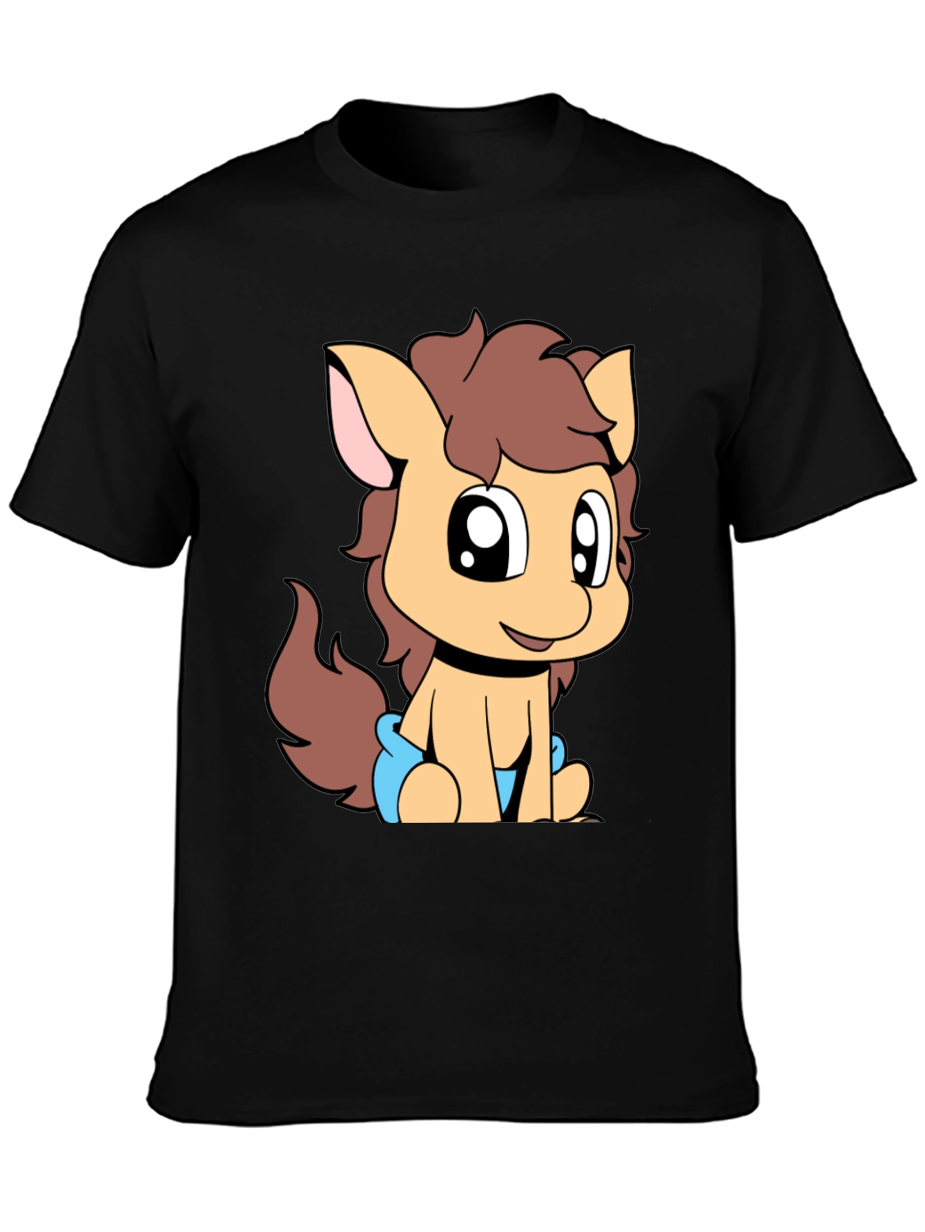 Cute Pony Graphic Tee - Black Cotton T-Shirt