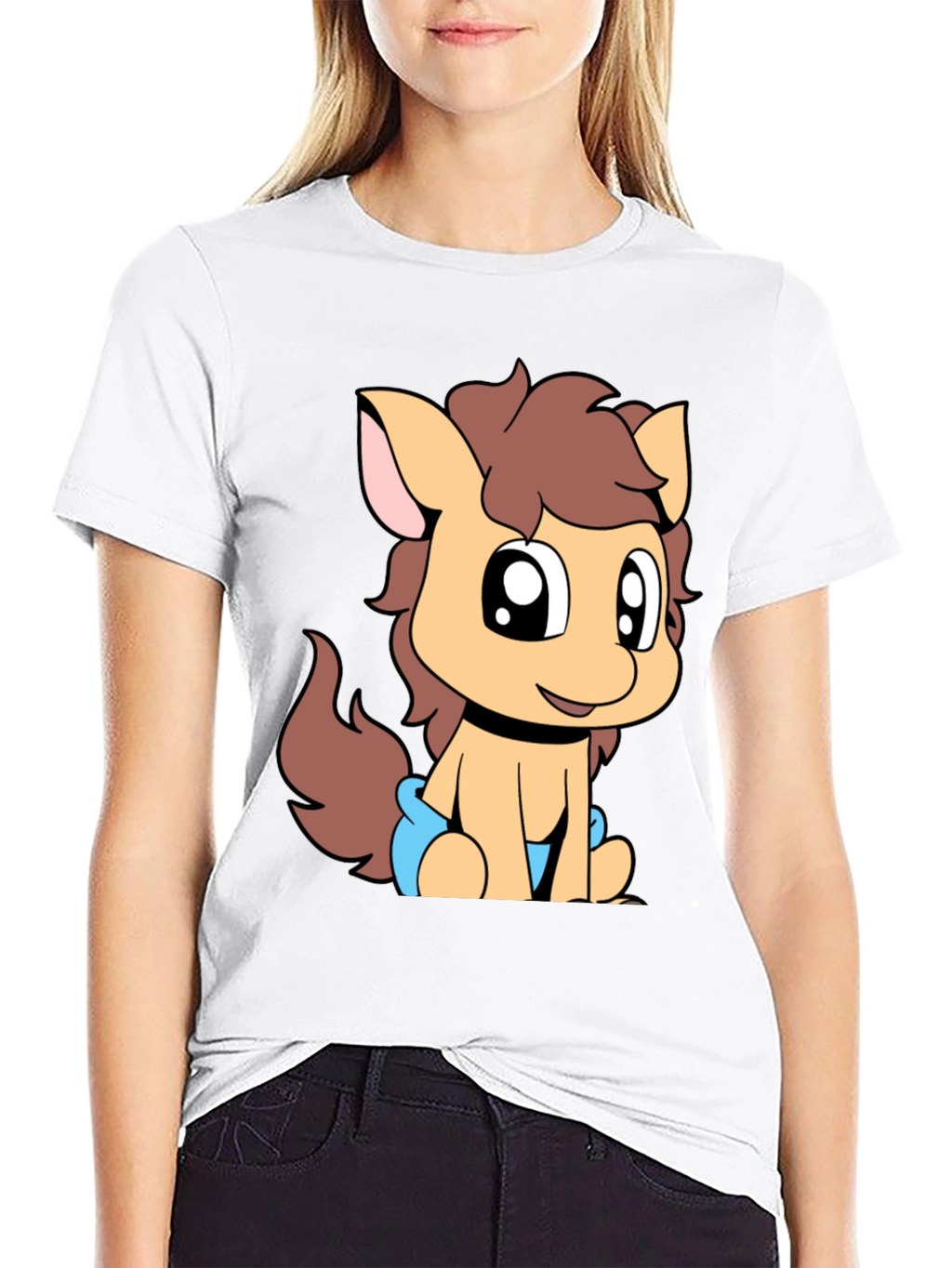 Cute Pony Graphic Tee - Black Cotton T-Shirt