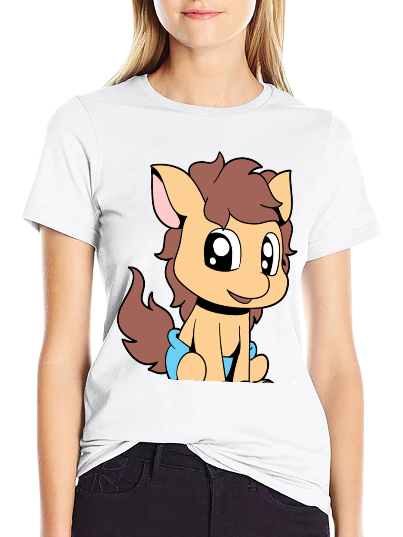 Cute Pony Graphic Tee - Black Cotton T-Shirt