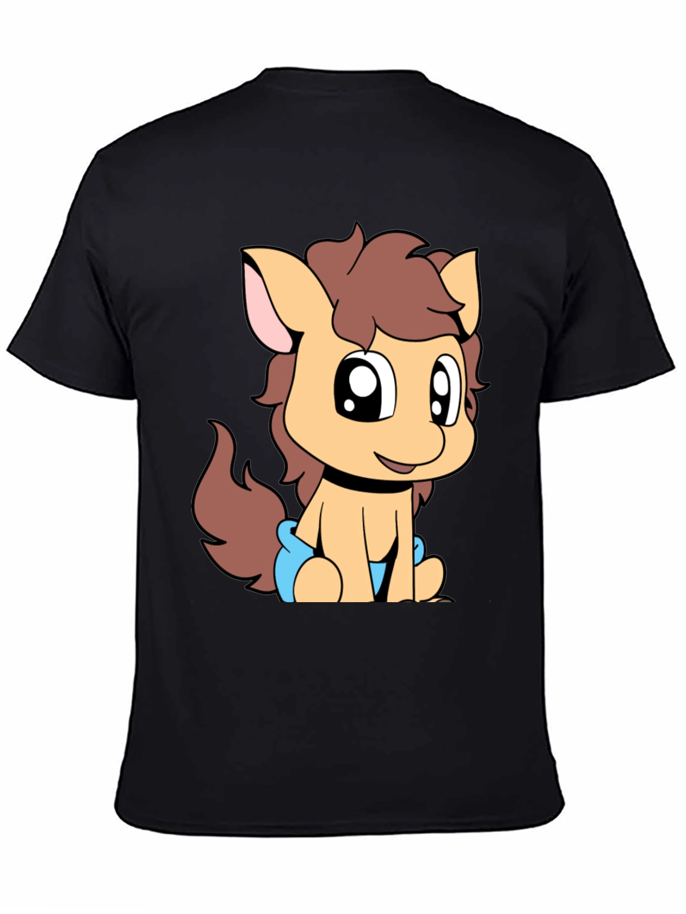 Cute Pony Graphic Tee - Black Cotton T-Shirt
