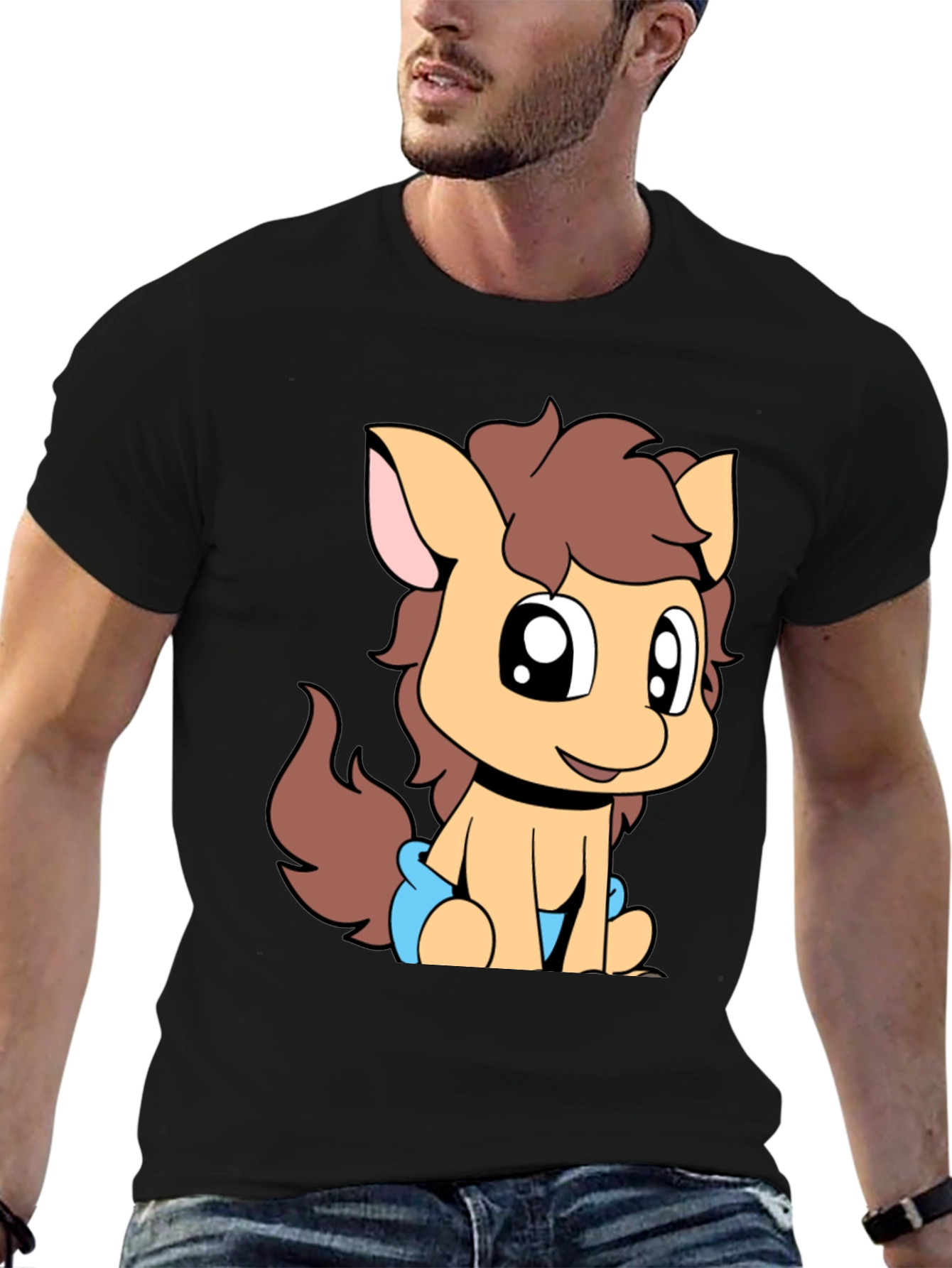 Cute Pony Graphic Tee - Black Cotton T-Shirt