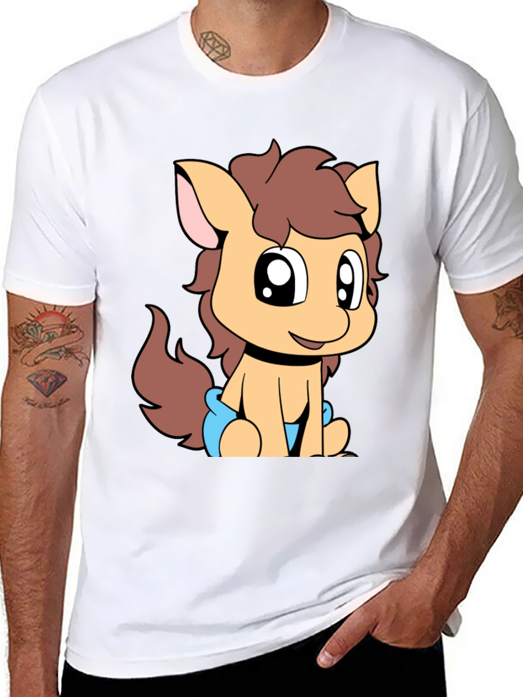 Cute Pony Graphic Tee - Black Cotton T-Shirt