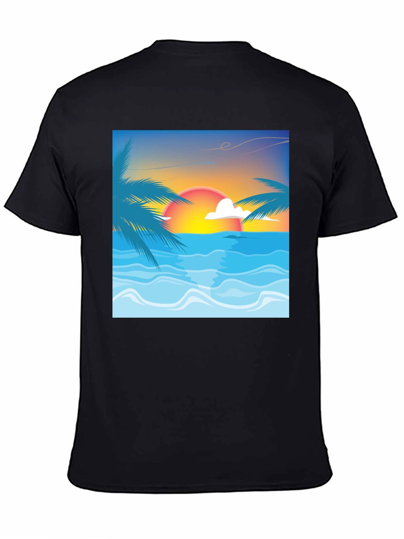 Sunset Beach Graphic Tee - Black Cotton T-Shirt