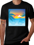 Sunset Beach Graphic Tee - Black Cotton T-Shirt