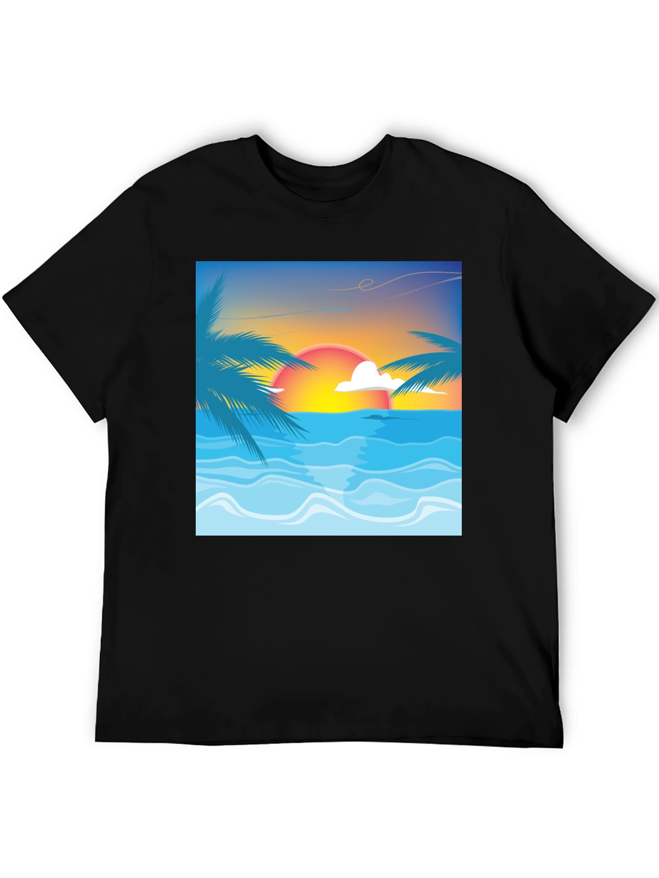 Sunset Beach Graphic Tee - Black Cotton T-Shirt