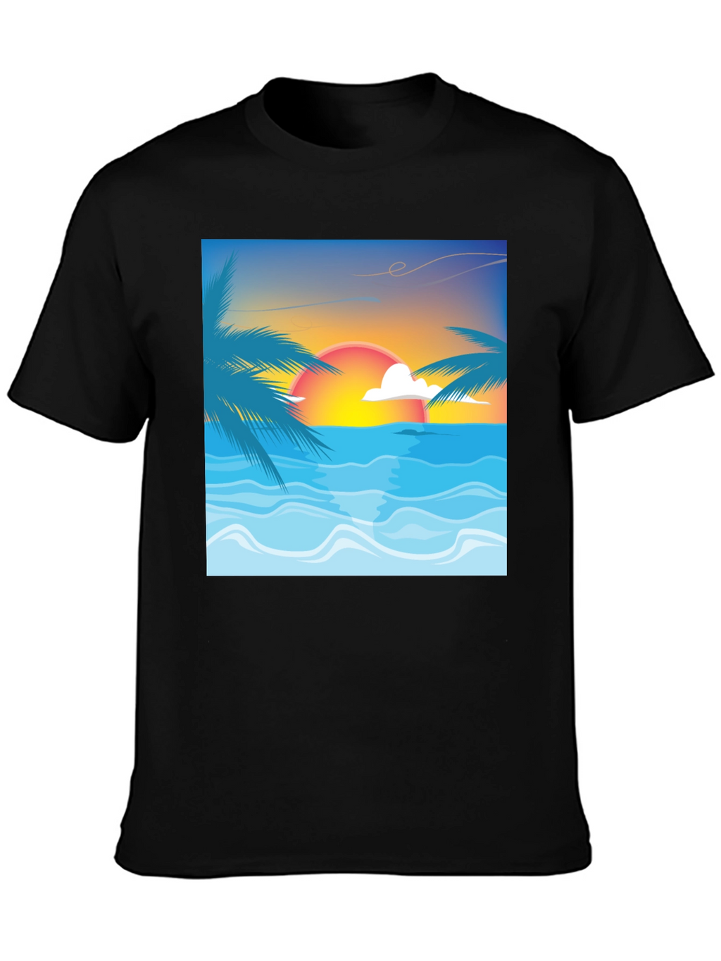 Sunset Beach Graphic Tee - Black Cotton T-Shirt