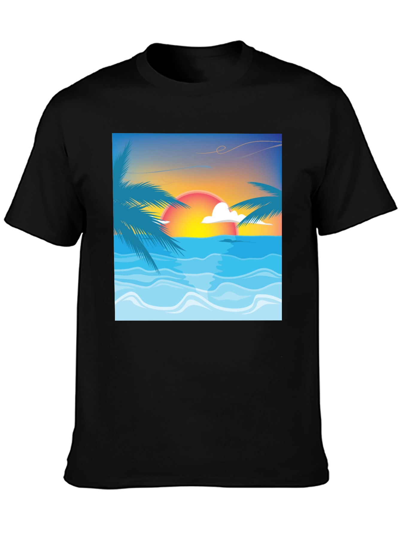Sunset Beach Graphic Tee - Black Cotton T-Shirt