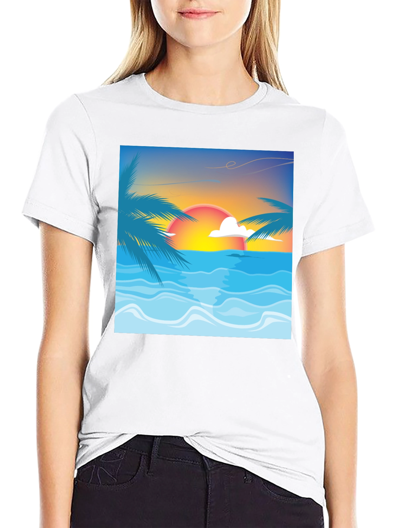 Sunset Beach Graphic Tee - Black Cotton T-Shirt