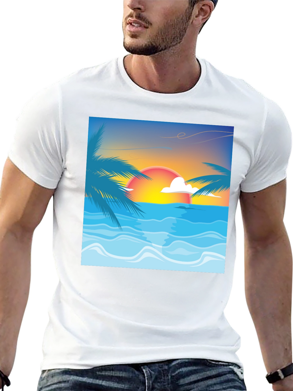 Sunset Beach Graphic Tee - Black Cotton T-Shirt