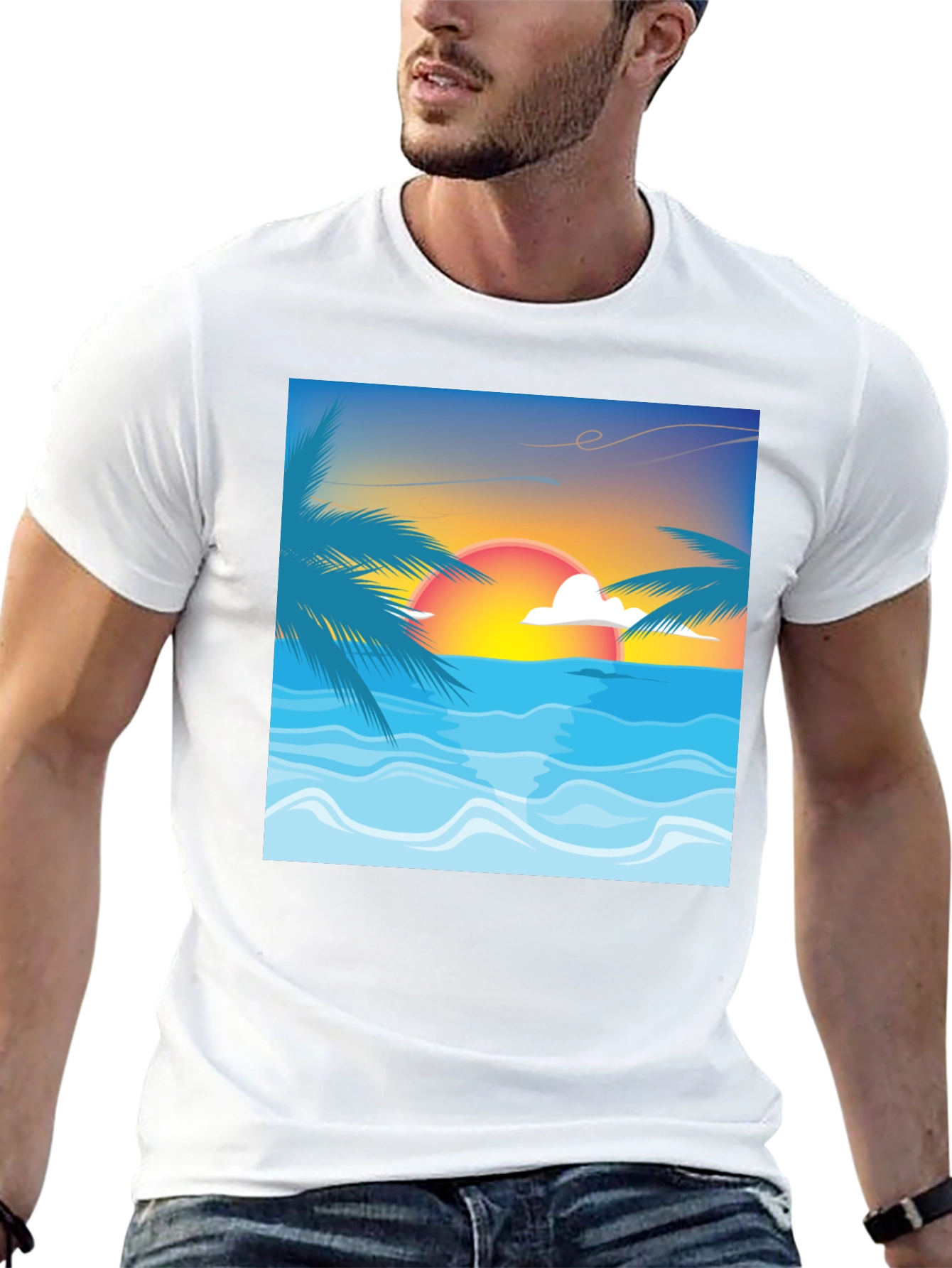 Sunset Beach Graphic Tee - Black Cotton T-Shirt