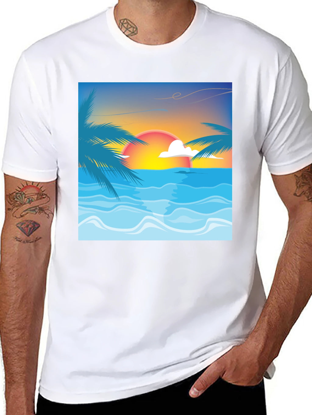 Sunset Beach Graphic Tee - Black Cotton T-Shirt